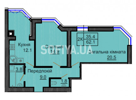 Двокімнатна квартира 62,1кв.м - ЖК София