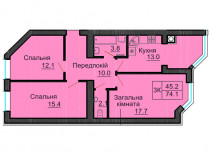 Трикімнатна квартира 74,1 кв.м - ЖК София