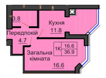 Однокімнатна квартира 36,9 м/кв - ЖК София