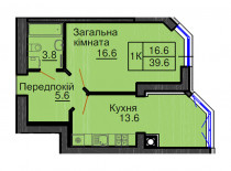 Однокімнатна квартира 39,6 м/кв - ЖК София