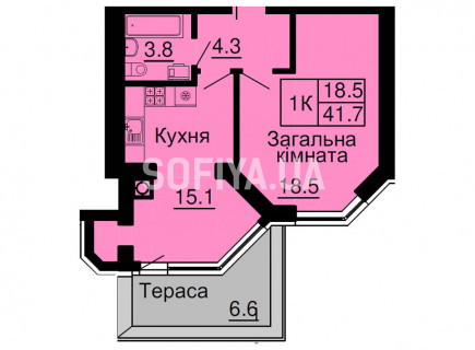 Однокімнатна квартира 41,7 м/кв - ЖК София