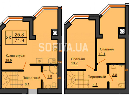 Дворівнева квартира 71,9 м.кв - ЖК София