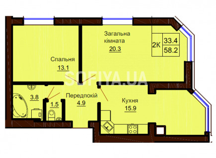 Двокімнатна квартира 58,2 кв.м - ЖК София