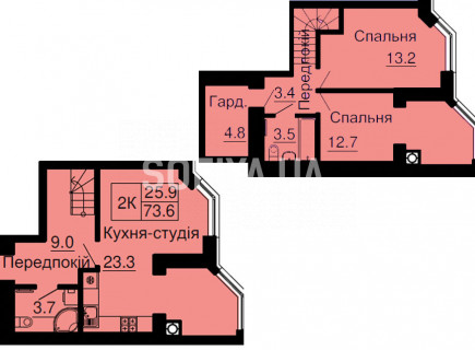 Дворівнева квартира 73,6 м.кв - ЖК София