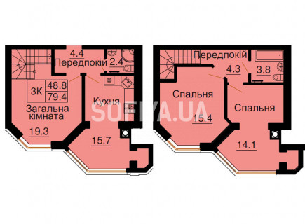 Дворівнева квартира 79,4 м.кв - ЖК София