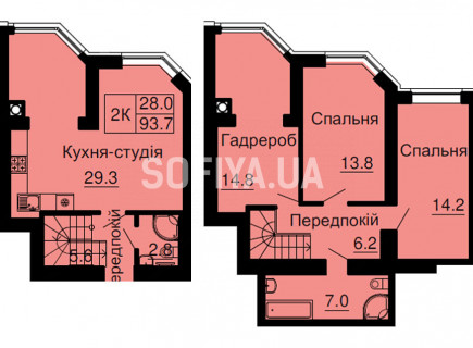 Дворівнева квартира 93,7 м.кв - ЖК София