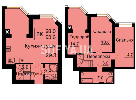 Дворівнева квартира 93,6 м.кв - ЖК София