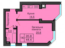 Однокімнатна квартира 44,4 м/кв - ЖК София