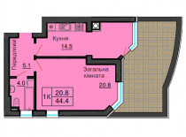 Однокімнатна квартира 44,4 м/кв - ЖК София