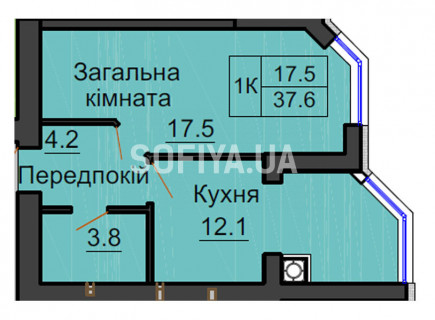 Однокімнатна квартира 37,6 м/кв - ЖК София