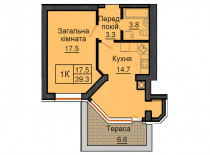 Однокімнатна квартира 39,3 м/кв - ЖК София