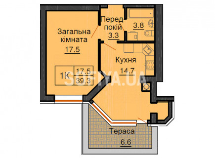 Однокімнатна квартира 39,3 м/кв - ЖК София