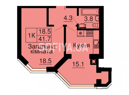 Однокімнатна квартира 41,7 м/кв - ЖК София