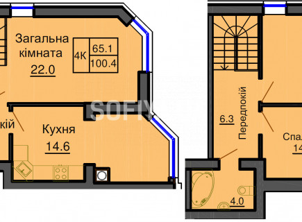 Дворівнева квартира 100,4м.кв - ЖК София